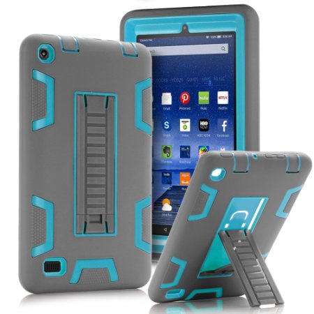 TOPSKY Fire 7" (2015 release) Case,[Kickstand Feature],Shock-Absorption / High Impact Resistant Heavy Duty Armor Defender Case For Amazon Fire 7 Inch Tablet,with Stylus, Grey/Blue