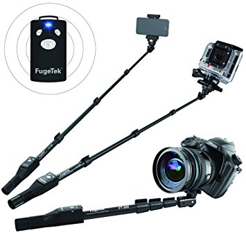 Fugetek 49" Professional Selfie Stick, Wireless Bluetooth Remote, iOS devices & Android phones, DSLR, Gopro, Ultra Extendable Monopod, Black