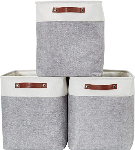 DECOMOMO Storage Baskets | Large Storage Bins 54.5L Fabric Baskets for Organizing Laundry Nursery Toys Cloth Linen Closet Organizers with Handles (Grey and White, XXXL - 3 pack)