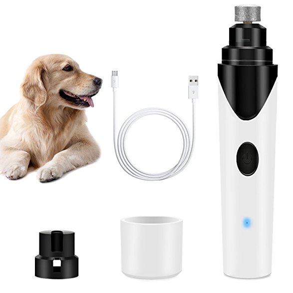 Airsspu Dog Nail Grinder - Electric Nail Trimmer Clipper For Dogs Cats and Small Medium Pets - Rechargeable and Portable - Includes USB Wire