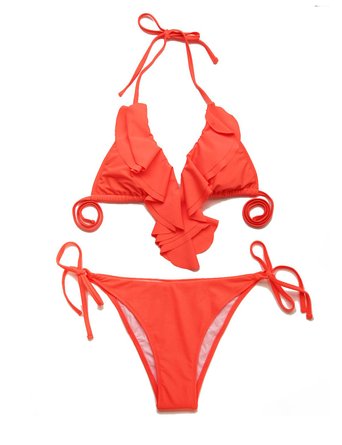 RELLECIGA Women's Ruffle Triangle Top Halter Bikini Set Swimsuit