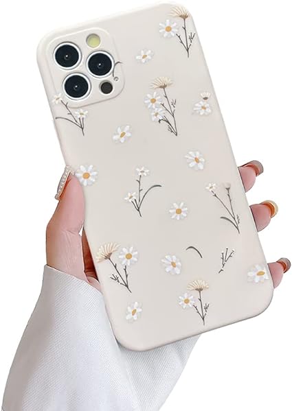 Ownest Compatible with iPhone 12 Pro Max Case,Cute Daisy Flower Pattern Design Silicone Vintage Floral for Women Girls Soft TPU Anti-Scratch Protective Cases for iPhone 12 Pro Max-White