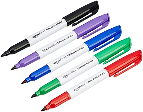 AmazonBasics Fine Point Tip Permanent Markers, Assorted Colors, 12-Pack