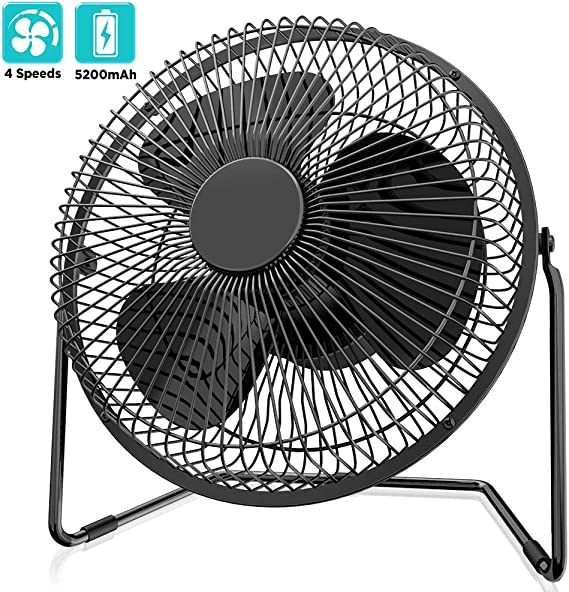 EasyAcc 8 Inch Battery 5200mAh Operated Desk Table Fan with Rechargeable Battery 16 Hours 4 Speeds Whisper Quiet Electric Personal Cooling Fan Enhanced Airflow for Home Office Outdoors Camping BBQ