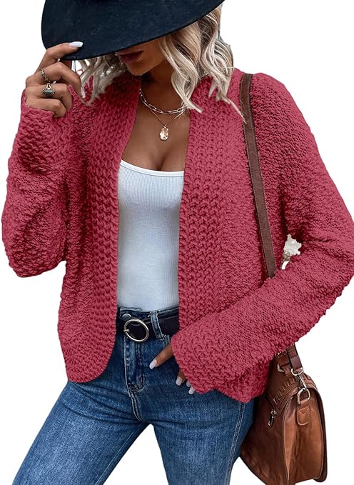 Dokotoo Women's 2023 Fashion Casual Open Front Long Sleeve Chunky Knit Cardigans Sweaters Outerwear Coats