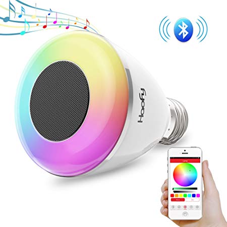 Bluetooth Speaker Light Bulb,Haofy 6W Smart LED Light Bulb with Wireless Stereo Audio RGB Color Changing LED Bulb Bluetooth Music Bulb for Mommy Baby Kids Bedroom Party (E26/E27,APP Controlled,1 Pack)