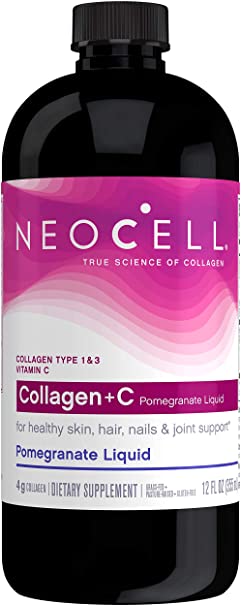 NeoCell Collagen  C Pomegranate Liquid, 4g Collagen Types 1 & 3 Plus Vitamin C, Healthy Skin, Hair, Nails and Joint Support – 12 Ounces (Package May Vary)