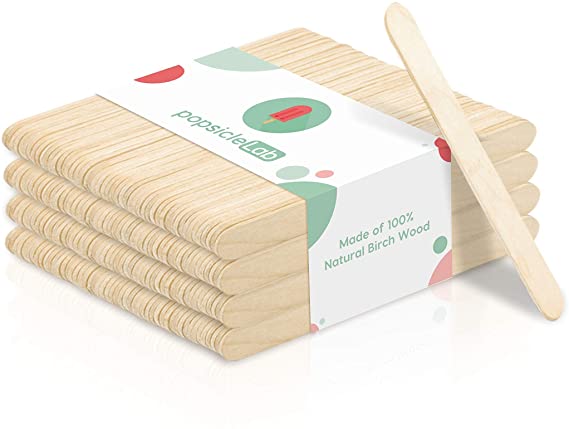 PopsicleLab Popsicle Sticks (200 Pieces / 4.5" Length), Food Grade 100% Natural Birch Wood Ice Cream Sticks, Eco-Friendly Wooden Craft Sticks, Reusable Ice Pop Sticks, DIY Crafting Popsicle Stick