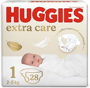 Huggies Extra Care Bebè, Pannolini Taglia 1 (2-5Kg), Ipoallergenico, Design Winnie The Pooh, 28 Pz