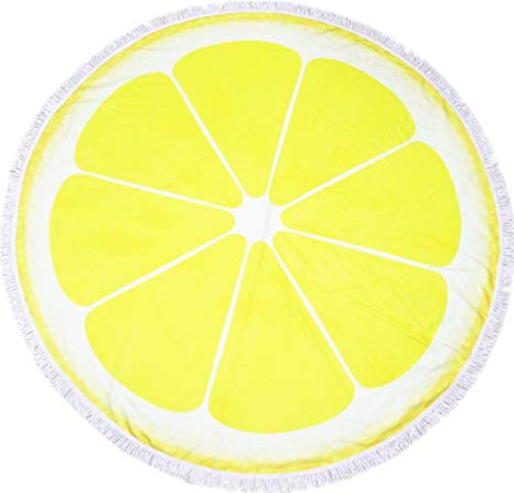 Microfiber Round Beach Towel Blanket-2019 New Oversized Thick High Colour Fastness Super Water Absorbent Large Beach Towels 62 Inches Great Gift Idea Yellow Orange Lemon