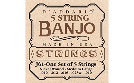 D'Addario J61 5-String Banjo Strings, Nickel, Medium, 10-23