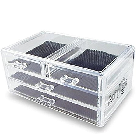 AcryliCase Acrylic Makeup & Jewelry Organizer 4 Draw Cosmetic Storage Display Box 9.5W x 4.5L x 6H Clear