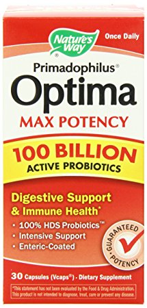 Nature's Way Primadophilus Optima Max Potency 100 Billion Active Probiotics, 30 vcaps