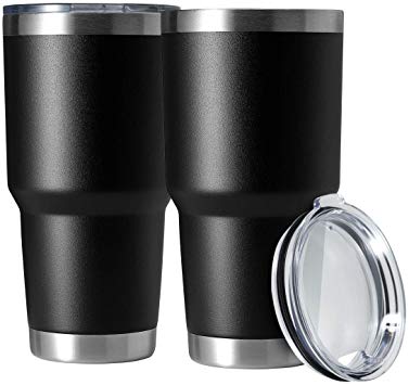 30oz Tumbler Stainless Steel Coffee Tumbler Double Wall Vacuum Insulated Travel Mug with Lid (Black, 2 Pack)