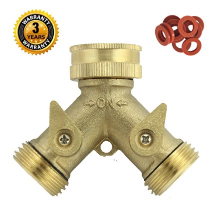 A1005 Heavy Duty Brass Y 2 Way Garden Hose Connector with Complimentary Hose Washer 10 PCS Pack