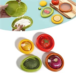 2024 New Silicone Fruit Storage Containers,Onion Tomato Avocado Garlic and Lemon Shaped Storage,Reusable Food Saver for Avocado Tomato Onion Lemon (4PCS)