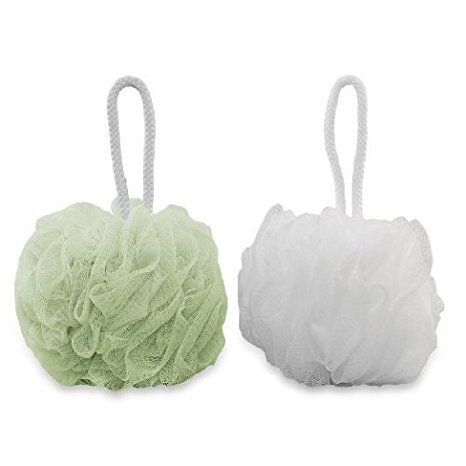 Jmkcoz 2pcs Bath Shower Sponge Puff Loofah Soft Shower Ball Bath Towel Light Green White