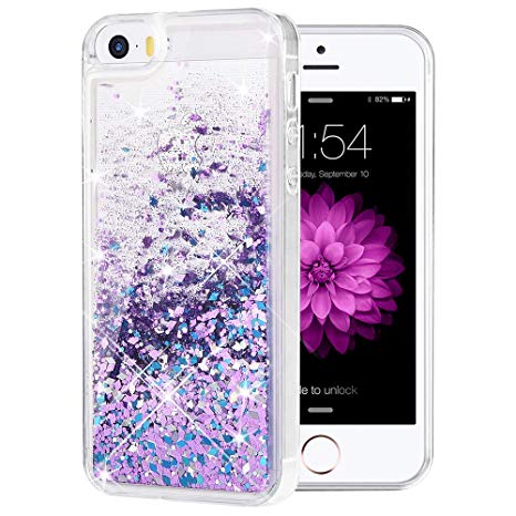 Caka iPhone 5/5S/SE Case, iPhone 5S Glitter Case Luxury Fashion Bling Flowing Liquid Floating Sparkle Glitter Soft TPU Case for iPhone 5/5S/SE - (BluePurple)