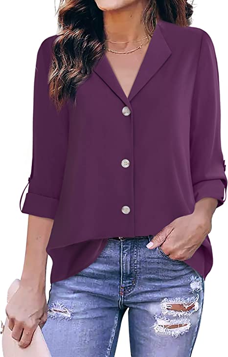 Lotusmile Women's 3/4 Sleeve Button Down Blouses Business Casual Dressy Shirts for Work Office Tops