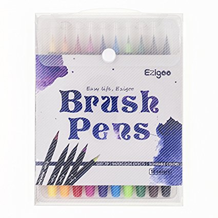 Brush Pens Watercolour Set - 10 Colours - Brush Markers with Soft Flexible Real Brush Tip Create Watercolour Effect - Ezigoo