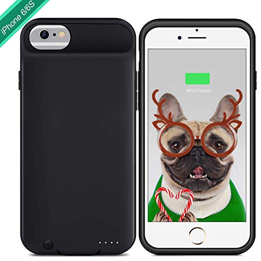 iPhone 6 / 6S Battery Case, XchuangX 3000mAh Rechargeable Protective Charging Case Slim for Apple iPhone 6 / 6S (4.7 inch), Support 3.5mm Headphone, Answer Call, Sync-Through-Black