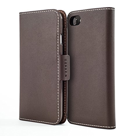 ZENDO iPhone 8 Plus / 7 Plus Leather Wallet Case (European Leather) with Card Slots, Magnet, Stand Function, Wrist Strap | Kaiga leather flip cover case [iPhone 8 Plus/7 Plus | MOCCA]