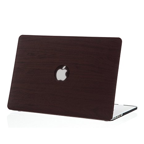 iDonzon Soft PU Leather Coated See Thru Hard Protective Case for MacBook Pro 13 inch Retina display Model A1425 & A1502 (No CD-ROM Drive), Brown Wooden Texture