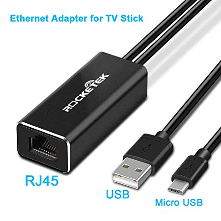 Rocketek Micro USB to RJ45 Ethernet Adapter Cable for Ethernet Adapter(2nd GEN), All-New (2017), Chromecast Ultra/2/1/Audio, Google Home Mini with USB Power Supply Cable (3.3ft)