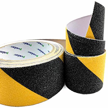 Pusdon Anti Slip Grit Non Skid Safety Tape, Black&Yellow, 2-Inch x 15Ft (50mm x 4.75m)