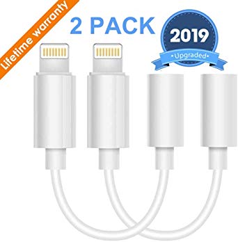 Lighting to 3.5 mm Headphone Adapter Earphone Earbuds Adapter Jack 2 Pack,Perfect Connection,Compatible with iPhone 11 Pro Max X/XS/Max/XR 7/8/8 Plus Plug and Play Signal Boosters