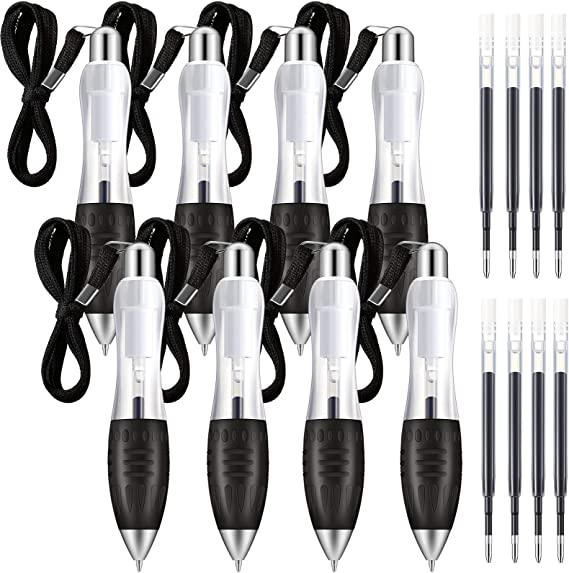 8 Pieces Retractable Big Fat Pen Heavy Weighted Ballpoint Pens Mini Wide Grip Pen with Hanging Rope and 8 Extra Black Ink Refills, Handwriting Aids for Hand Pain (White)