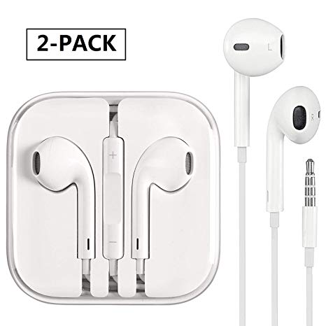 DayeCay Earphones, 2Pack Headphones, Earbuds, Microphone Stereo Compatible apple iPhone 6s/6 Plus/5s/5/4s/4/iPad/iPod (White)