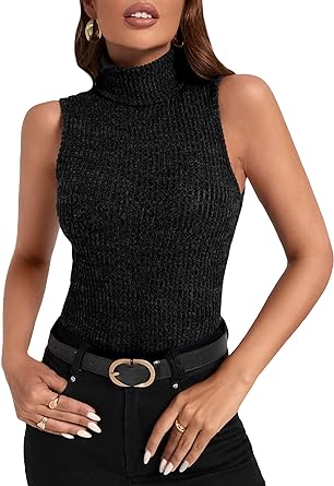 Milumia Women's Rib Knit Turtle High Neck Tank Tops Sleeveless Slim Fit Sweater Vests