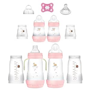 MAM Grow with Baby 11-Piece Gift Set, Newborn 0-4 Months, Anti-Colic Bottles and Silicone Nipples SkinSoft, Essential Baby Items, Girl