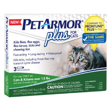 PetArmor 3 Count Plus for Cats Flea and Tick Squeeze-On 15 lb