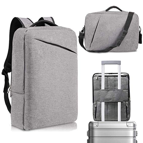 DIIG 17/15.6 inch Laptop Backpack for Men, Slim College School Backpack for Students, Grey Oxford Laptop Bag for Women, Convertible Functional Computer Briefcase, Carry on Business Backpack