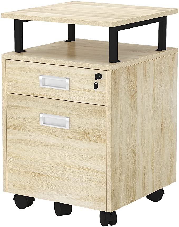 TOPSKY 2 Drawers Wood Mobile File Cabinet with Shelf for A4/Letter Size File Fully Assembled Except Shelf/Casters (Oak)