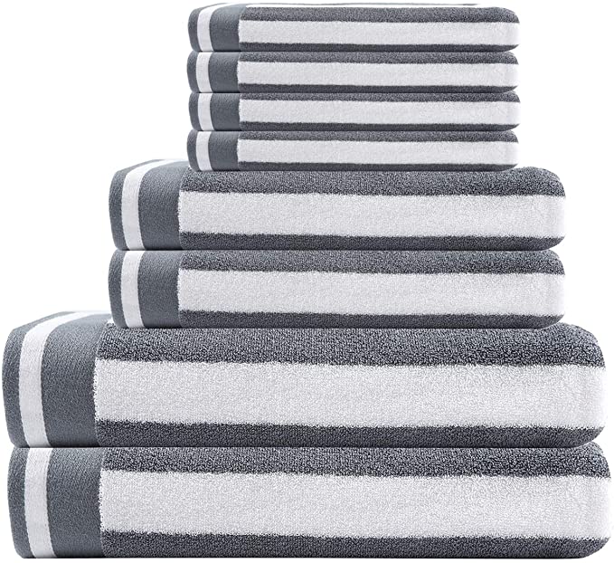 CASOFU Towel Set, Highly Absorbent Cotton Bath Towels with Stripe, 2 Bath Towels, 2 Hand Towels, and 4 Washcloths, Ideal for Everyday use. (Pack of 8)