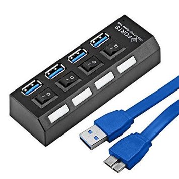 TekProUSA 4 Port USB Hub 3.0 with Individual Power Switches and LEDs (T3KMT-314A)