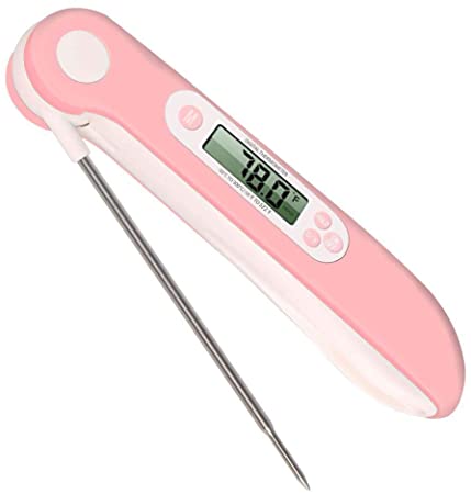 RAINLING Digital Instant Read Food and Meat Thermometer, Instant Read Sensor for Kitchen BBQ Grill Smoker Meat Oil Milk Yogurt Temperature (pink)