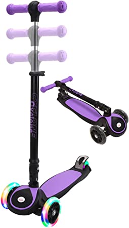 ChromeWheels Scooters for Kids, Deluxe Kick Scooter Foldable 4 Adjustable Height 150lb Weight Limit 3 Wheel, Lean to Steer LED Light Up Wheels, Best Gifts for Girls Boys Age 3-12 Year Old