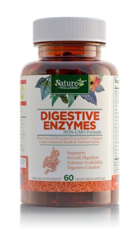 Digestive Enzyme Support Supplement by Nature's Wellness, 60-Count | 18 Enzymes for Efficient Digestion of Fats, Carbs, Proteins | Helps Eliminate Gas, Bloating, Digestive Upset | Safe & Fast