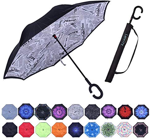 Umbrella,Large Double Layer Inverted Big C-Shaped Handle Reverse Long Umbrellas