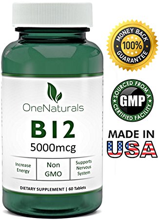 OneNaturals Vitamin B12 Methylcobalamin (5000 mcg) Supplement - 60 Tablets - 83,333% Daily Value