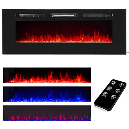 XtremepowerUS Recessed Electric Fireplace in-Wall Wall Mounted Electric Heater Fireplace 750W 1500W (50")
