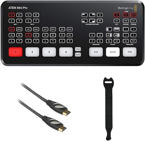 Blackmagic Design ATEM Mini Pro HDMI Live Stream Switcher with 6' High-Speed HDMI Cable & 10-Pack Straps Bundle