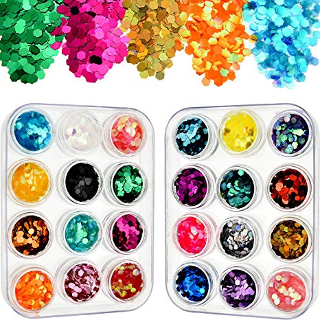 Tatuo 24 Pieces Chunky Glitter Hexagon Nail Sequin Cosmetic Iridescent Flakes with Clear Storage Box for Makeup Hair Nail Face Body