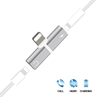 iPhone 7 8 X Adapter & Splitter, TESSIN Lightning Headphone Jack Audio & Charge Adapter for iPhone 7, 7Plus, 8, 8Plus, iPhone X, Compatible Music Control, Charge Function at the Same Time (Silver)