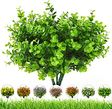 LSD Artificial Greenery Boxwood Shrubs Plants - 20 Bundles Fake Greenery Boxwood Stems Faux Boxwood Shrubs Stems for Decoration Indoor Outdoor Window Box Hanging Planter Home Porch Decor(Green)