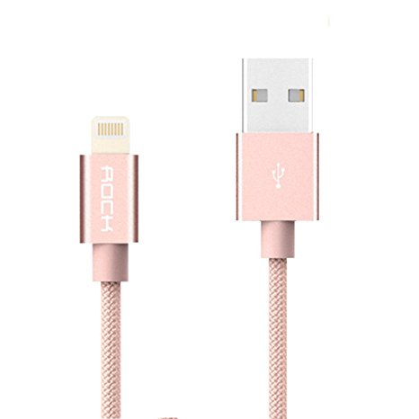 [Apple MFI Certified] Rock® 1ft/30cm Nylon Braided Tangle-Free Aluminum Casing 8-pin Lightning to USB Sync/Charger Cable for iPhone 7/7 Plus/6s/6s Plus/6/6 Plus, iPad 4/Pro/Air/Mini -Retail- Rose Pink